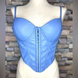 Say What? faux leather hook & eye corset top with adjustable straps💙